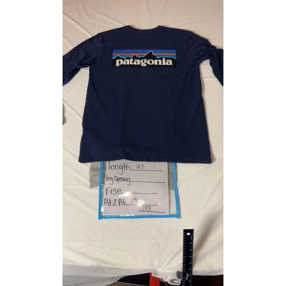 Patagonia P-6 Logo Responsibili-Tee Long Sleeve Shirt Navy Blue Small